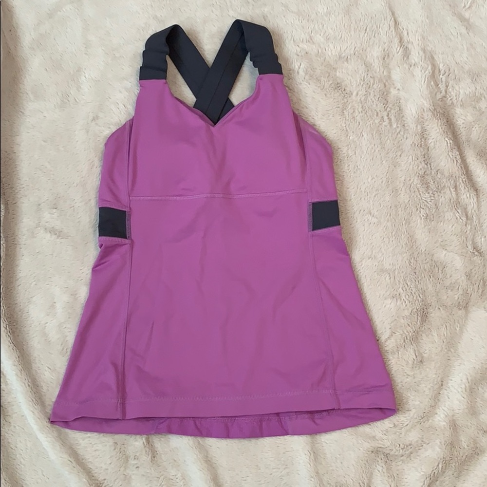 Lululemon Lilac and Gray Cross-Back Tank G…